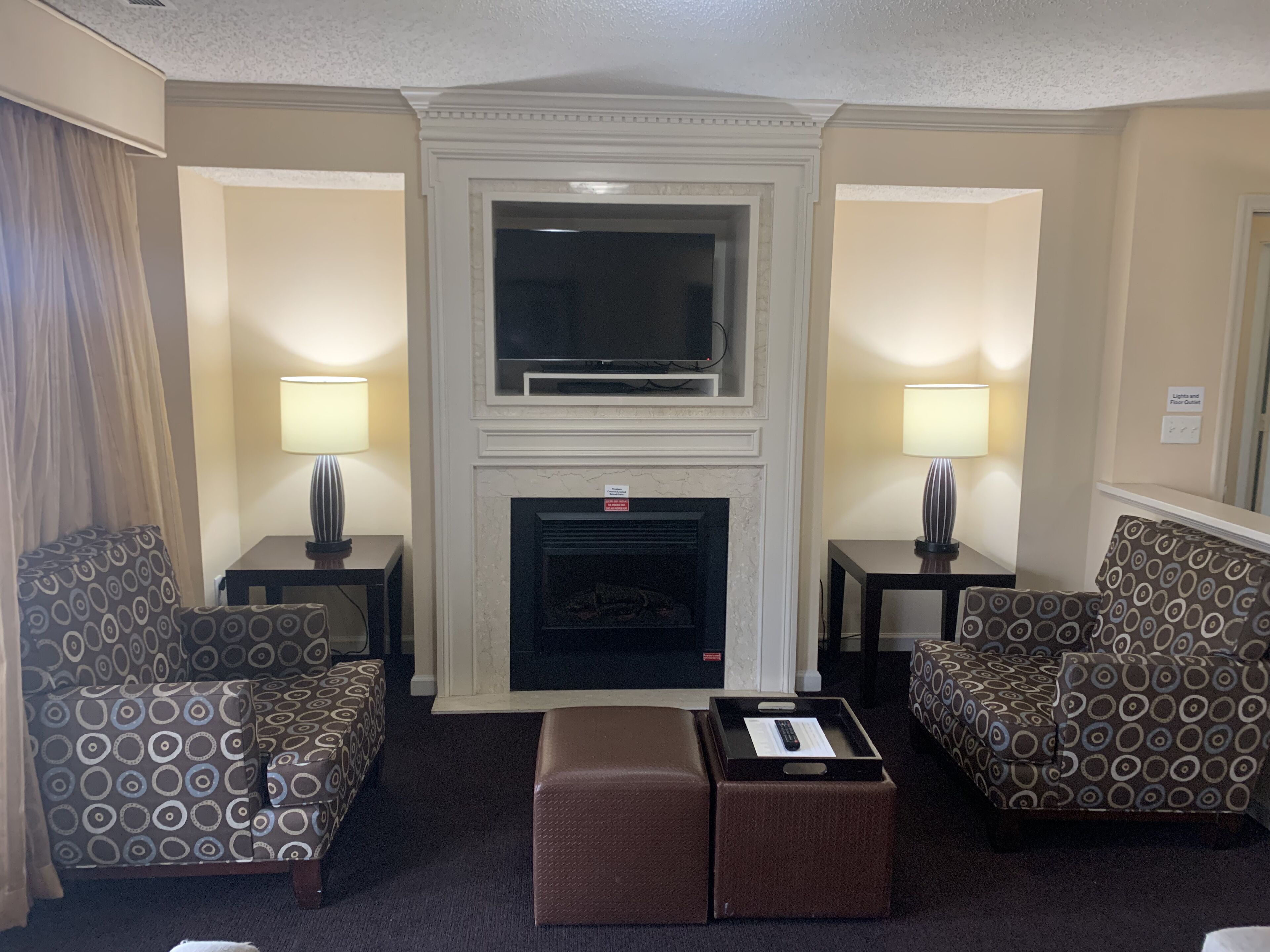 TV, fireplace, DVD player, foosball