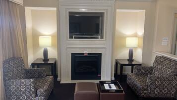 TV, fireplace, DVD player, foosball