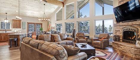 Smart TV, fireplace, DVD player, table football