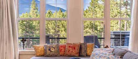 Smart TV, fireplace, foosball