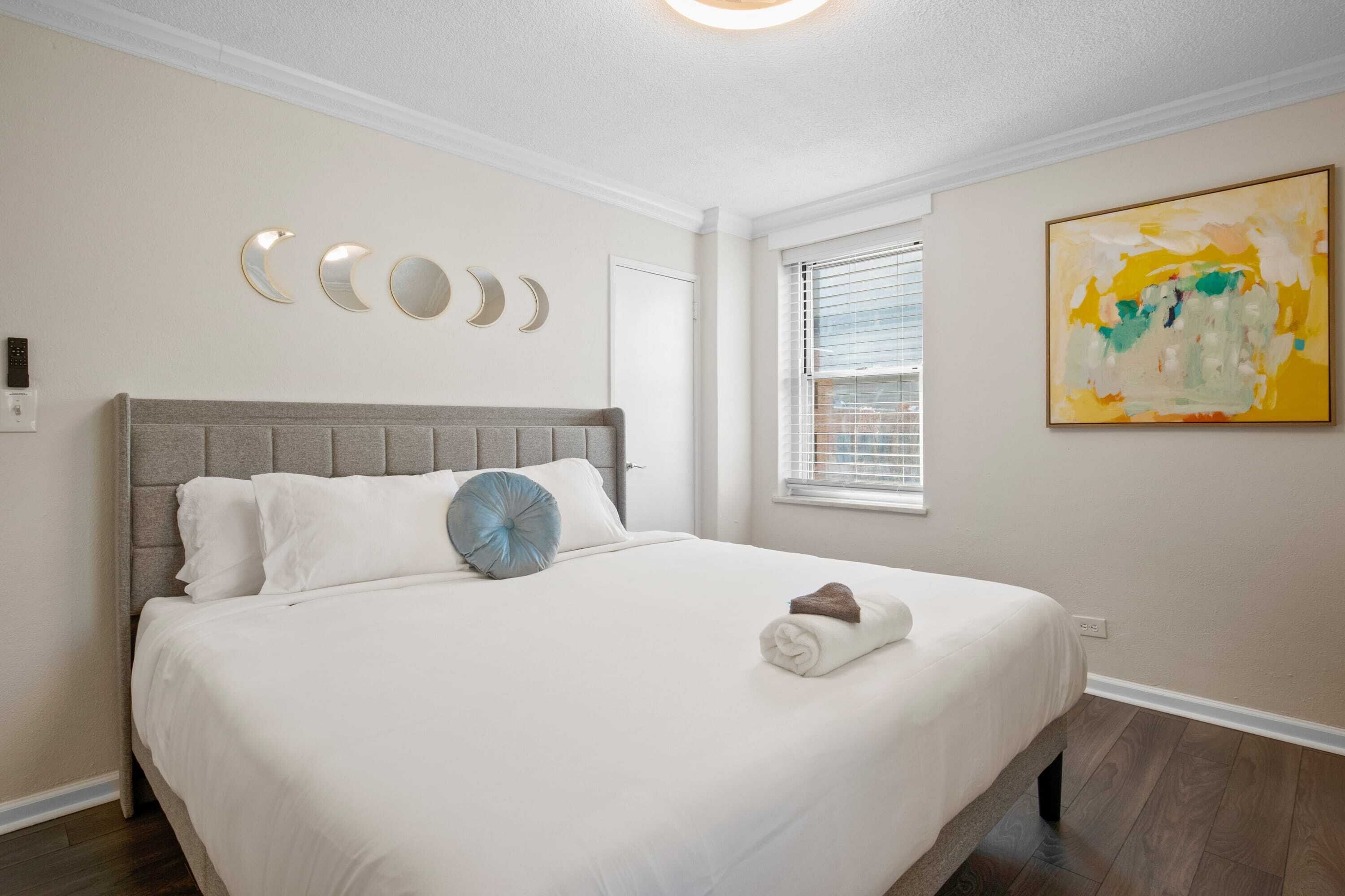 1 bedroom, desk, iron/ironing board, travel crib