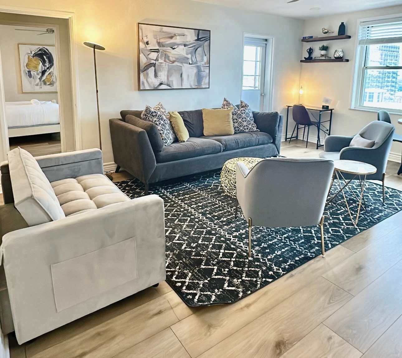 TV, fireplace, offices