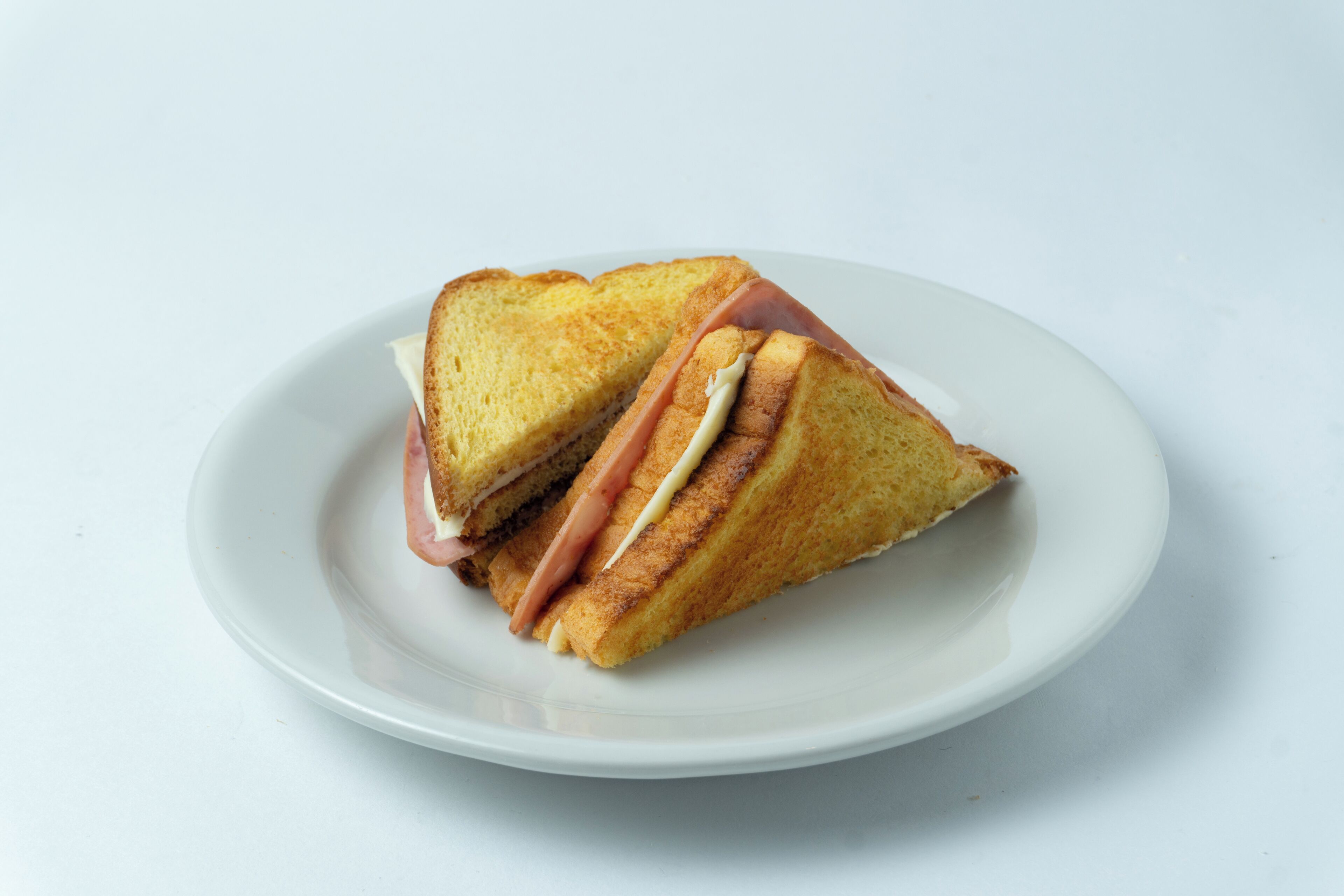 Een sandwich op een wit bord.