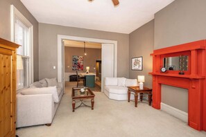 House, 1 King Bed, Fireplace, City View | Living area - Historic Gem Russell Suite 2 (Covington)