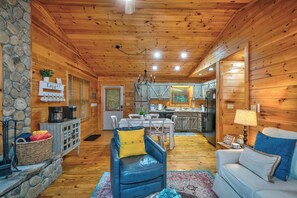 Cabin, Multiple Beds, Hot Tub, Mountain View (Misty Creek Cabin) | Living area | 41-inch flat-screen TV with digital channels, fireplace - Misty Creek Cabin Private 3 BDR w/ Game Room! (Blue Ridge)