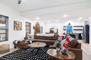 Cabin, Multiple Beds, Balcony, Pool View (Rocky Shores Retreat) | Living area | 50-inch flat-screen TV with digital channels, fireplace