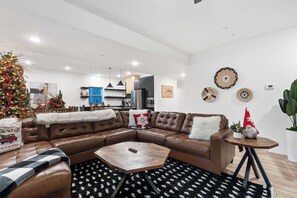 Cabin, Multiple Beds, Balcony, Pool View (Rocky Shores Retreat) | Living area | 50-inch flat-screen TV with digital channels, fireplace - Rocky Shores Retreat - Indoor Pool Open (Hollister)