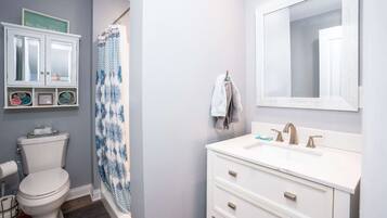 Condo, 1 Queen Bed, Kitchen, Garden View (The Hideaway at Hayloft Lodge) | Bathroom | Shower, hair dryer, towels