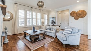 House, Multiple Beds, Pool Access | Living area | TV, fireplace - Urban Oasis (Nashville)