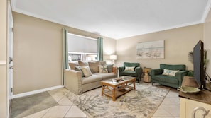 Condo, Multiple Beds, Kitchen | Living area | 42-inch flat-screen TV with digital channels - Coastal Clipper Charming 2 Bdr, Walk to Beach! (St. Augustine)