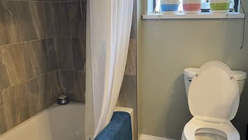 Eco-friendly toiletries, hair dryer, towels, soap