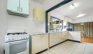 Fridge, microwave, stovetop, toaster