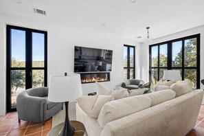 TV, fireplace, offices - Las Luces Village | Large Retreat | Pool | Hot tub (spicewood)