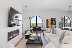 TV, fireplace, offices