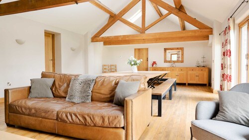 Oak Tree Farm, large country farmhouse with games room and wood fired hot tub.