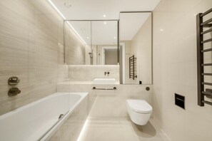 Shower, hair dryer, shampoo