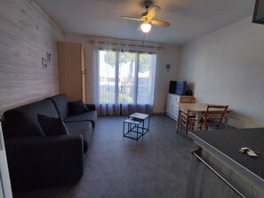 TV - Renovated Studio Cabin with Terrace, Parking, and Garden View, 500m from the Beach (Argelès-sur-Mer)