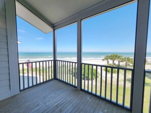 A balcony with a view of the beach and ocean. - Beautifully Furnished 2C Inlet Point Ocean Front, Lovely view (Pawleys Island)