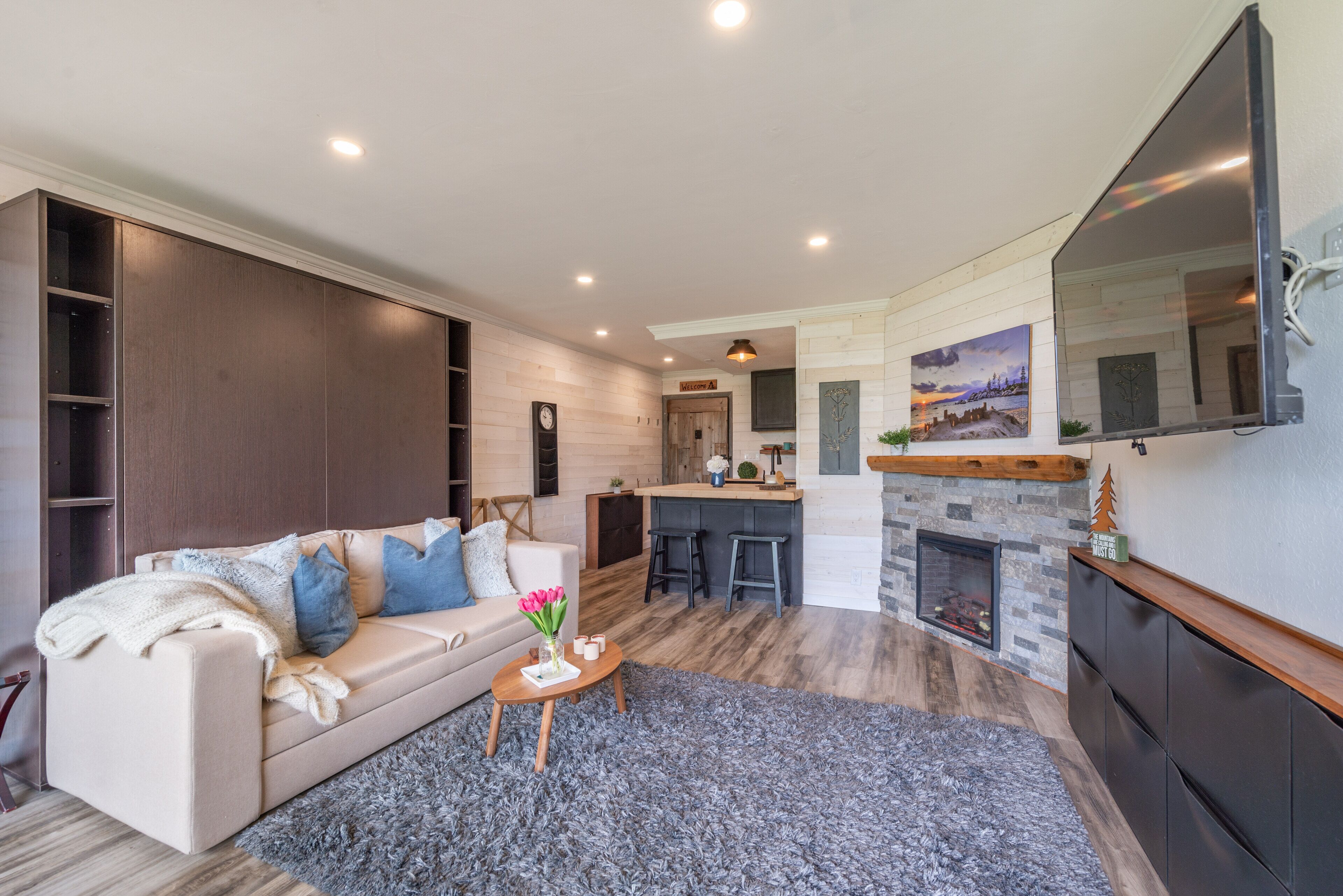 TV, fireplace