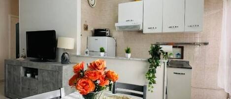 Fridge, oven, stovetop, coffee/tea maker