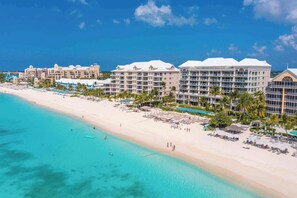 On the beach, sun loungers, beach towels