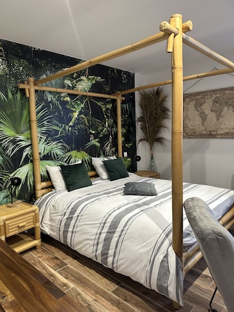 1 chambre, Wi-Fi, draps fournis. JUNGLE ROOM avec baignoire balnéothérapie !
