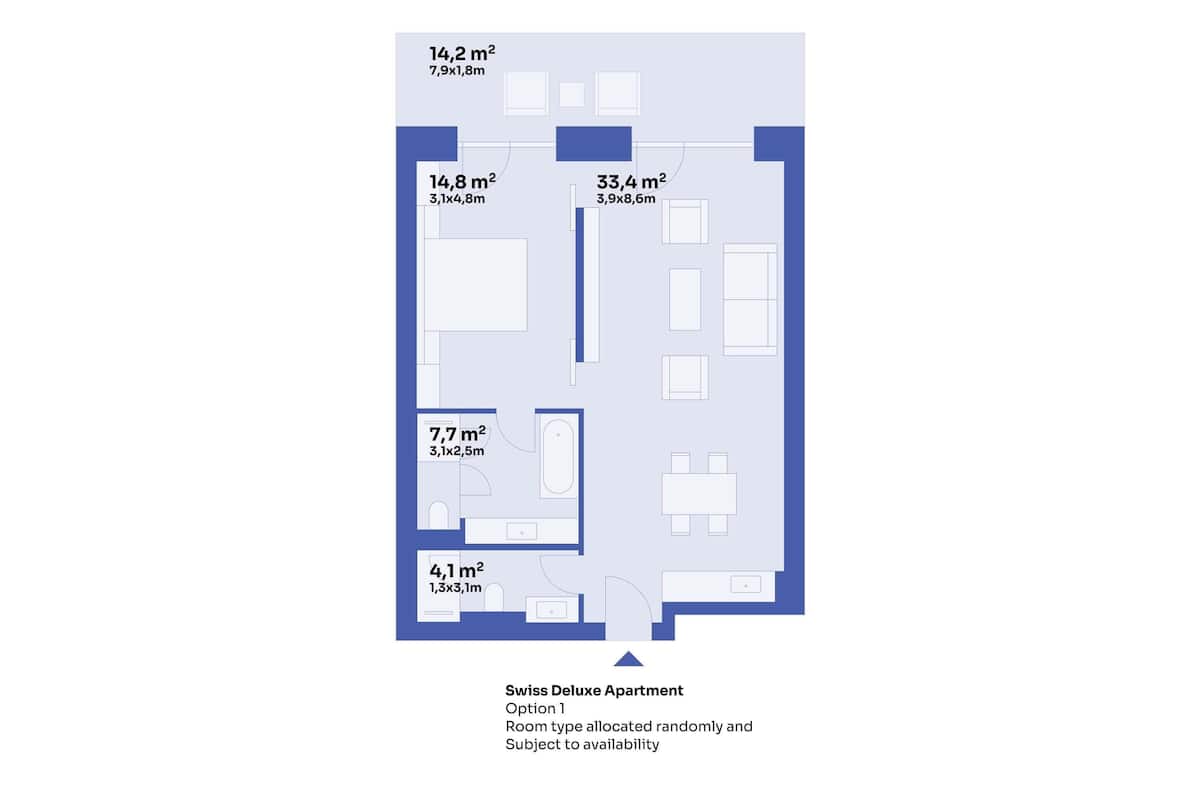 Swiss, Deluxe Apartment, 1 Double Bed with Sofa bed | Minibar, in-room safe, iron/ironing board, free cribs/infant beds
