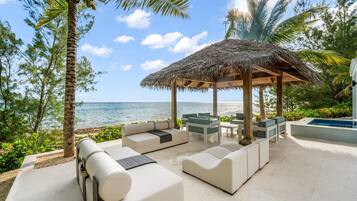 Outdoor pool, pool umbrellas, pool loungers