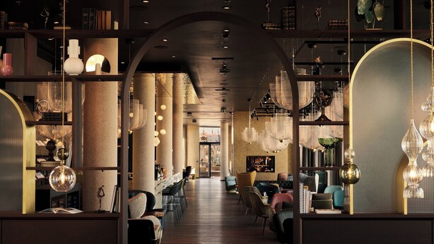A spacious corridor with high ceilings, modern lighting fixtures, and a variety of seating arrangements. - The Cloud One Prague (Prague)