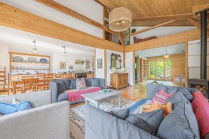 TV, fireplace, DVD player, books