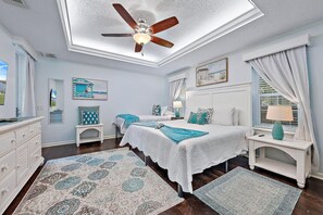 4 bedrooms, desk, iron/ironing board, travel cot