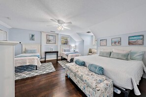 4 bedrooms, desk, iron/ironing board, travel crib