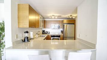 Deluxe Apartment | Private kitchen | Fridge, microwave, oven, dishwasher