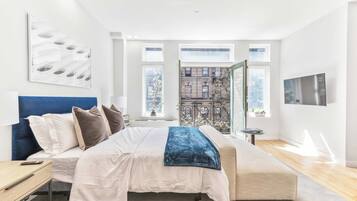 1 bedroom, desk, iron/ironing board, travel cot