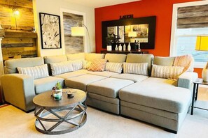 Smart TV, fireplace, video games, DVD player