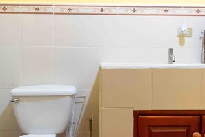 Douche, sèche-cheveux, serviettes fournies, savon