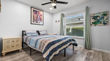 2 bedrooms, desk, iron/ironing board, travel crib