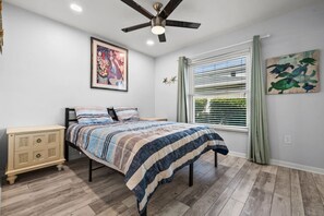 2 bedrooms, desk, iron/ironing board, travel cot