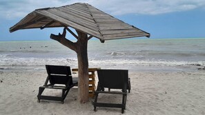 Utsikt mot strand/hav