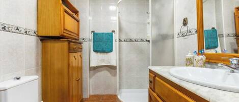 Shower, bidet, towels, toilet paper