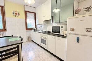 Fridge, dining tables