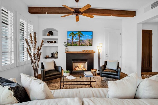 TV, fireplace, offices