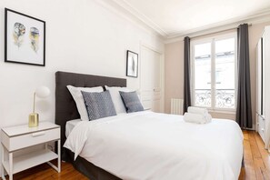 1 bedroom, desk, iron/ironing board, travel cot