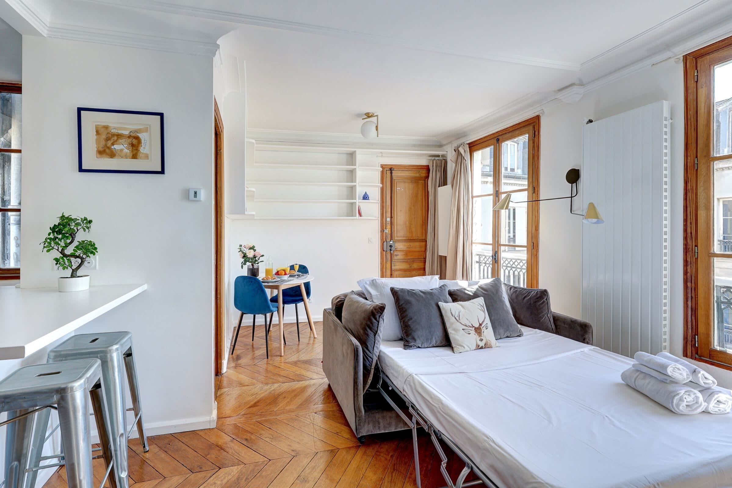 1 bedroom, desk, iron/ironing board, travel crib
