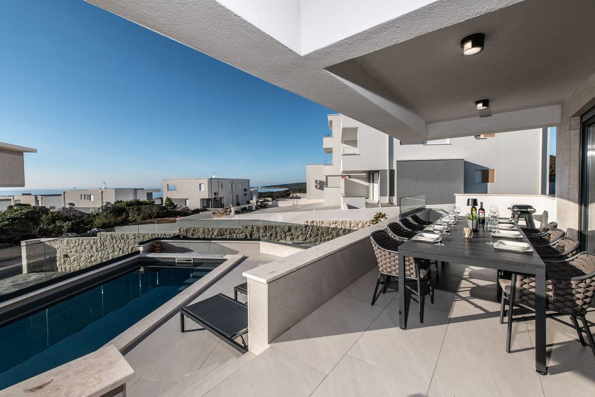 Villa de lujo, 5 habitaciones, piscina privada, vistas al mar | Terraza o patio