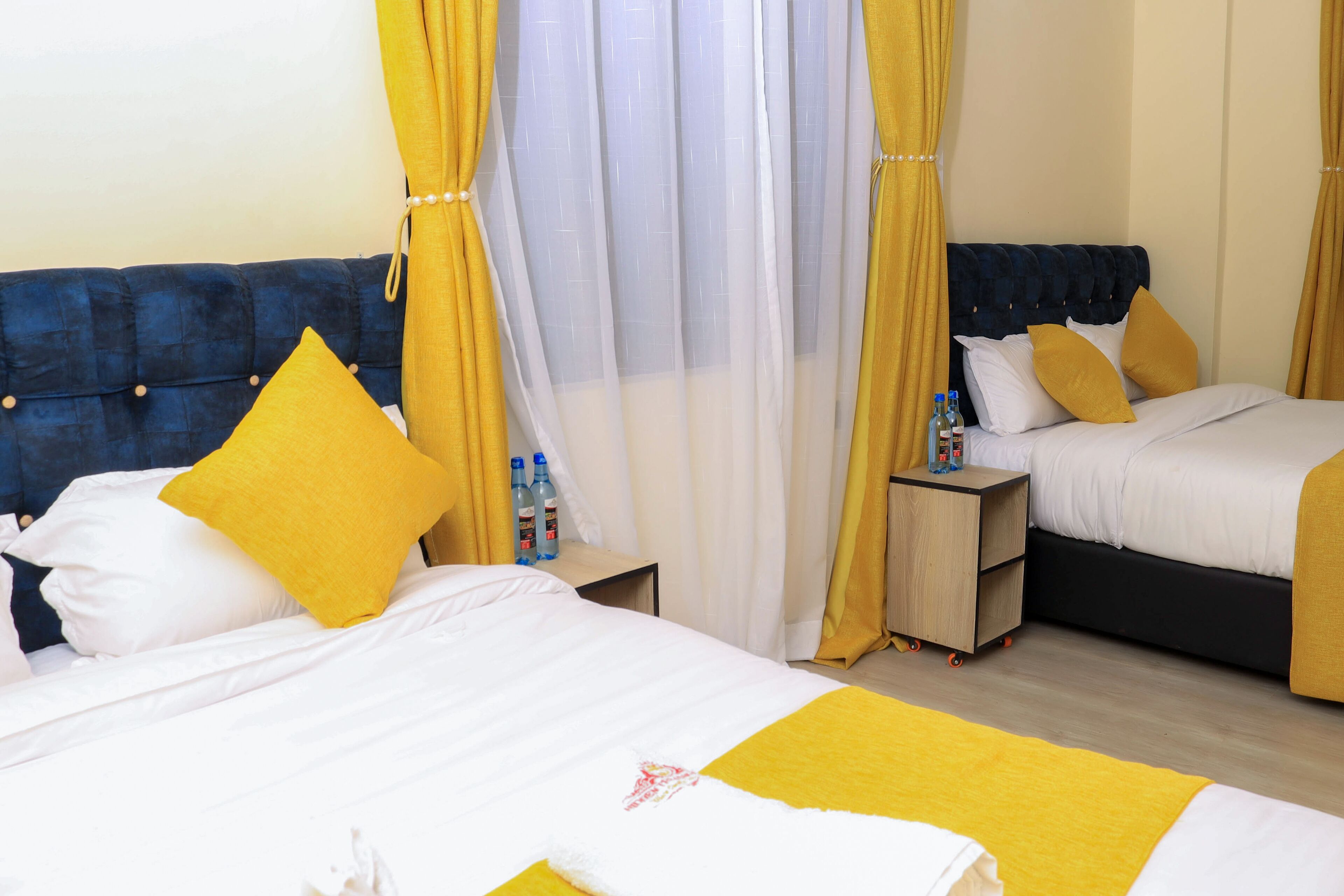 Premium bedding, desk, laptop workspace, free WiFi