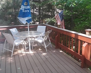 Outdoor dining - Multi-week rental directly on Chandler Lake  deck, fire pit, tandem kayak. (Traverse City)