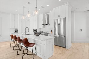 House, 5 Bedrooms, Private Pool, Ocean View | Private kitchen | Full-size fridge, microwave, oven, stovetop - Beach House - Shellebration by PHG (Panama City Beach)