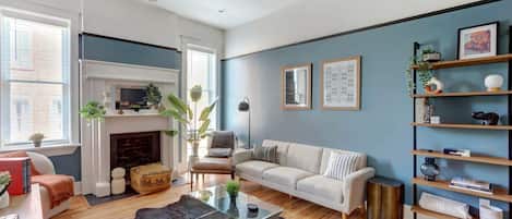 TV, fireplace, offices