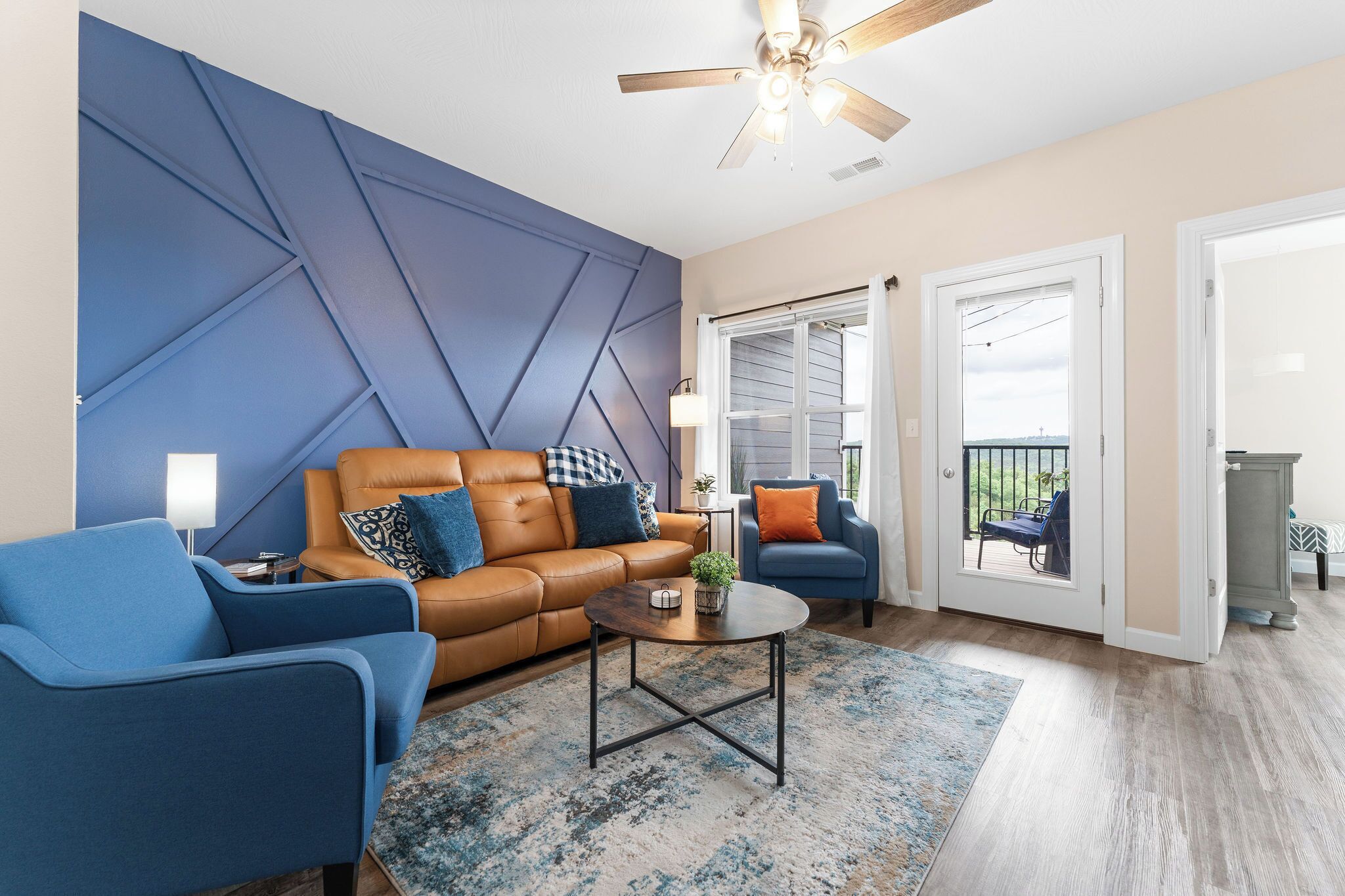 Smart TV, fireplace, video games, DVD player